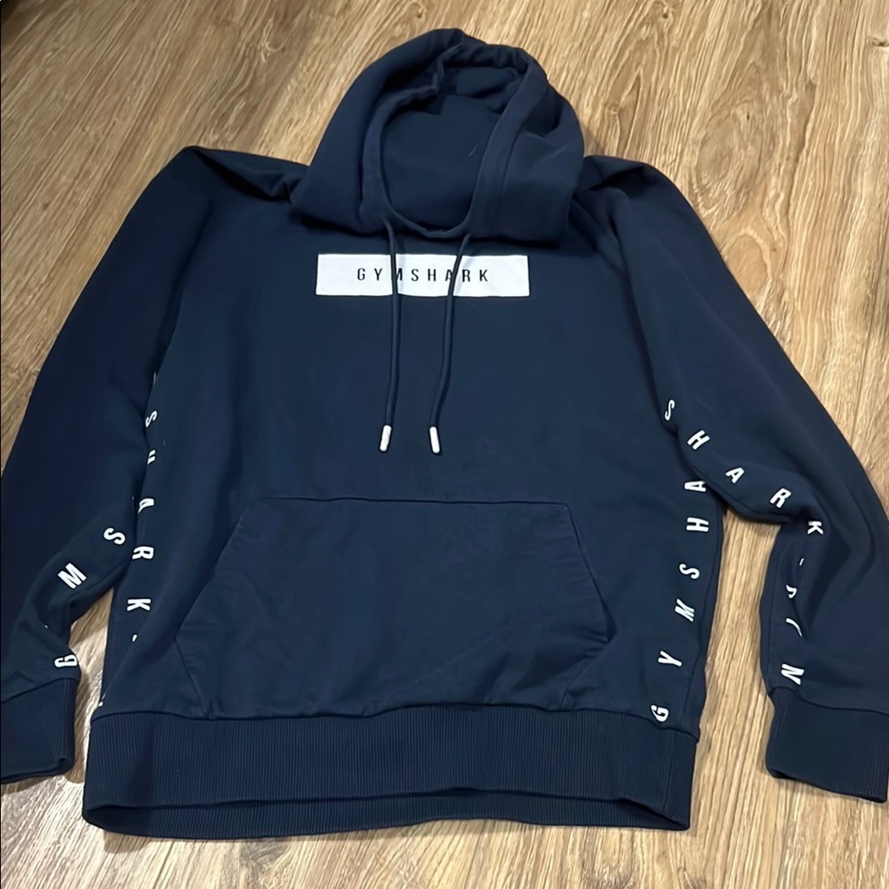 Gymshark Navy Blue Pullover Hoodie with White Logo